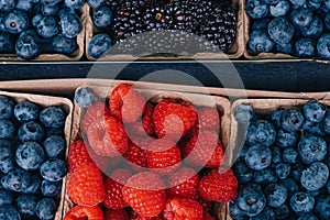 Top view of organic berries on the farmers market