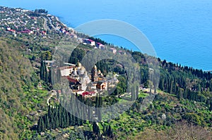 Top view of Orthodox monastery in Novy Afon