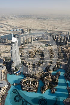 Top view over Dubai from Burj Khalifa skyscraper