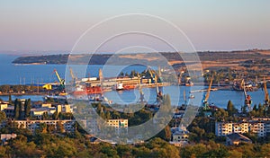 Top view over industrial port of Kerch, Ukraine