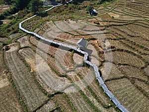 Top view of Pai Bamboo Bridge, T. Mae Hee, Mae Hong Son, Thailand.