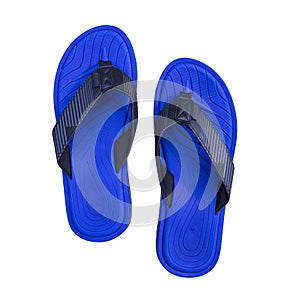 Top view of Pair Blue sandals flip flops beachwear isolated on white background