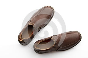 Top View of Pair of Brown Shoes Isolated on White Background