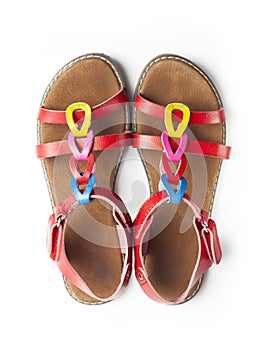 Top view on pair of colorful female sandals