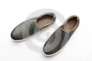 Top View of Pair of Dark Blue Slip on Shoes Isolated on White  Background