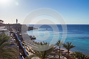 Top View of Paradise borderless beach on the sharm el sheikh resort