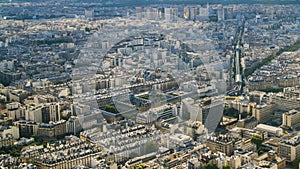 Top view of Paris, shadows of clouds moving above buildings, city life timelapse