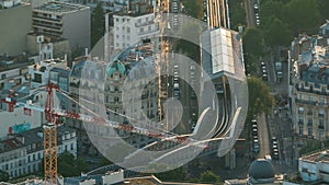 Top view of Paris skyline from observation deck of Montparnasse tower timelapse. Main landmarks of european megapolis