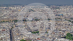 Top view of Paris skyline from observation deck of Montparnasse tower timelapse. Main landmarks of european megapolis