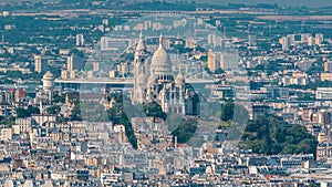 Top view of Paris skyline from observation deck of Montparnasse tower timelapse. Main landmarks of european megapolis