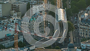 Top view of Paris skyline from observation deck of Montparnasse tower timelapse. Main landmarks of european megapolis