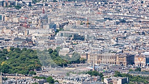 Top view of Paris skyline from observation deck of Montparnasse tower timelapse. Main landmarks of european megapolis