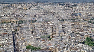 Top view of Paris skyline from observation deck of Montparnasse tower timelapse. Main landmarks of european megapolis