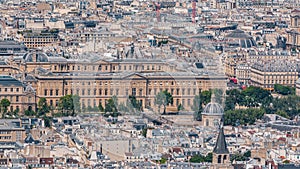 Top view of Paris skyline from observation deck of Montparnasse tower timelapse. Main landmarks of european megapolis