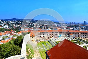 Top view of part of Bratislava castle, Baroque Garden, fortification building and the city, Bratislava, Slovakia