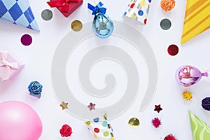 top view party items white background. High quality photo