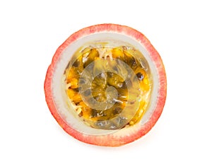 Top view passion fruit slice isolated on white background