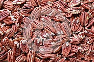 Top view of pecans nut background. Healthy Foods concept