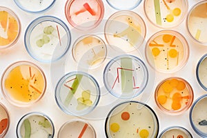 top view of petri dishes arranged in a circular pattern