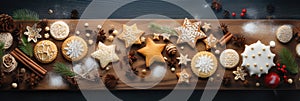 Top view photo of baking Christmas Cookies ai created