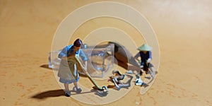 Top View, Photo man and woman cleaning trash from pencil sharpener with negative space