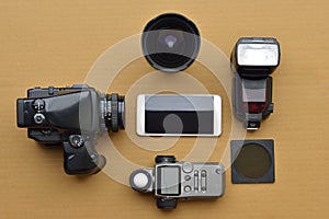 Top View of Photographers Equipment