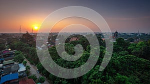 Top view of Phra Mahathat temple The Buddhist Temple and  Ratchaburi cityscape at Ratchaburi province Thailand