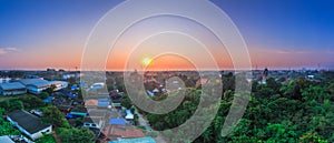 Top view of Phra Mahathat temple The Buddhist Temple and  Ratchaburi cityscape at Ratchaburi province Thailand