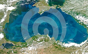 Top view of Phytoplankton Bloom in Black Sea, Aerial view of Black Sea, Turkey. Elements of this image furnished by NASA