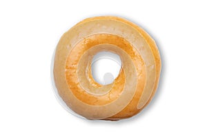 Top view picture of a glazed donuts isolated on white. Unhealthy food concept