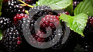 Top view of pile of fresh mulberries with water spots healthy food background