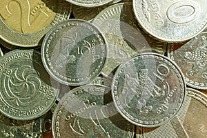 Top View of Pile of Georgian Tetri and Lari Coins photo