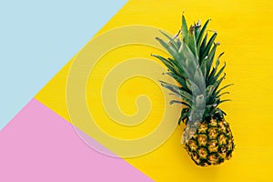 Top view of Pineapple on colorful table. Summer and tropical concept