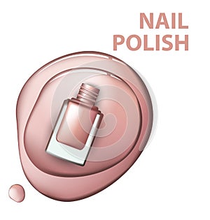 Top view of pink nail polish on white background Cosmetics and fashion background Vector.