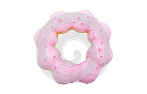 Top view of pink sugar coated donuts isolated on white