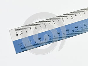 Top view plastic ruler isolated on white background with clipping path.