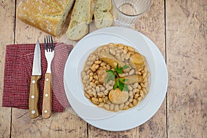 Top view of a plate of cassoulet