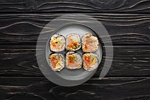 View of plate with tasty gimbap photo