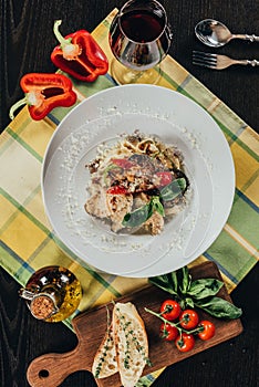 top view of plate with vegetarian pasta