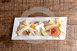 Top view of a Plateau Fromage served on a white plate