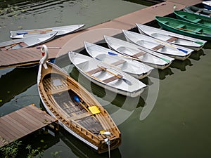 Top view of the pleasure boats near the pier
