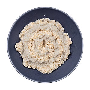 Top view porridge from crushed pot barley groats