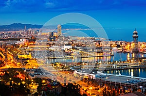 Top view of Port in Barcelona during evening