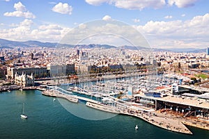 Top view of Port Vell in Barcelona. Catalonia, Spain