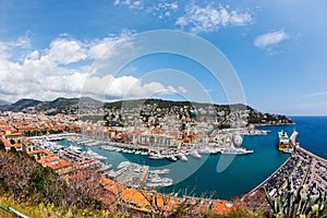 Top view of port with yachts in Nice, French Riviera, France