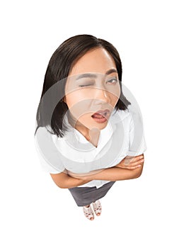 Top view portrait of Asian woman with facial expressions