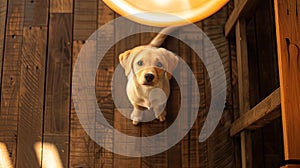 Top view portrait of cute dog begging for food looking