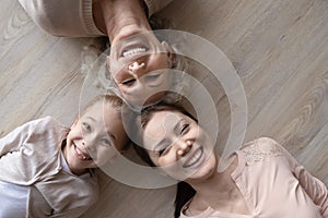 Top view portrait of smiling three generations of women