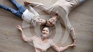 Top view portrait of smiling three generations of women