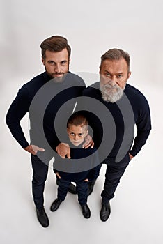 Top view portrait of three generations of men